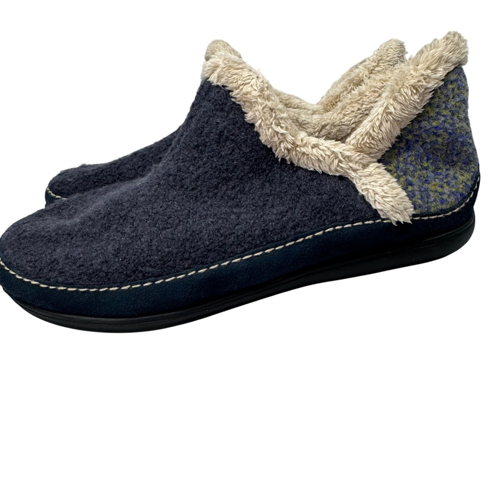 Daniel Green Slipper Booties Womens 8M Wool Suede Navy Blue Cozy Cabin Hygge